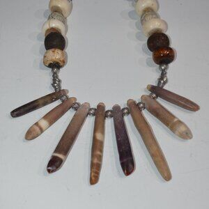 Tropical Sea Urchin Spine Necklace of Bone, Porcelain, and Wood Bead - NWOT